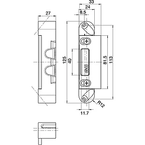 GU Lappenschließplatte für Secury zum Einfräsen, 125 x 24 x 27 mm, verstellbar