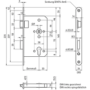 BMH Fluchttürschloss 6028 1-flg. /EN 1125, rechts, Edelstahl Sulp 24