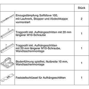 HAWA Junior 100/B-Pocket Beschlagset Holz SoftMove +20 mm (30266)