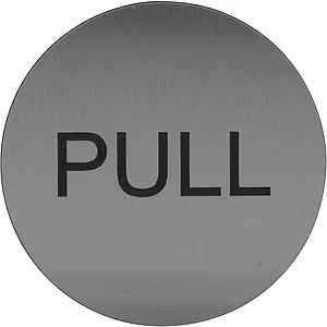 Hinweisschild PULL, Durchmesser 60 mm, Kunststoff Edelstahl-Effekt