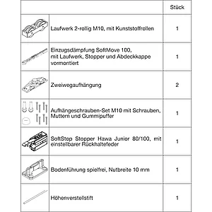 HAWA Junior 100/Z Beschlagset Holz SoftStop SoftMove (30242)