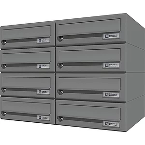 JU Hausbrieffachanlage 8-teilig, 600 x 440 x 380 mm, Stahl grau RAL 9007