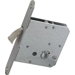 Schiebetürschloss m. vernickeltem Bogenriegel, WC, DM 55, Stulp rund, Edelstahl