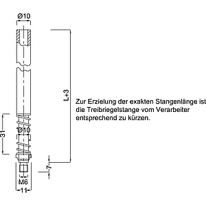 BMH Treibriegelstange 1109, 1000 mm, mit Feder für unten u. oben, Stahl verzinkt