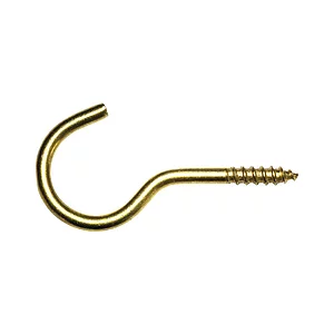 Schraubhaken mit Holzgewinde gebogen 2,6x30 Stahl vermessingt