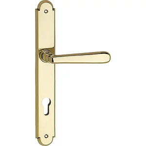 Haustürdrückergt. ALT WIEN - auf Langschild PZ88, Messing poliert