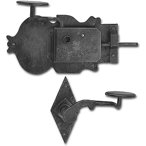 Rustikales Schlossset Grein, links, DM 100, Eisen verzinkt geschwärzt