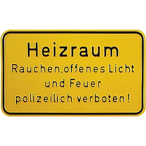 Hinweisschild Heizraum Rauchen, offenes Licht und Feuer 250 x 150 mm
