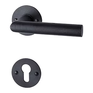 HALCÖ Drückergarnitur DAVOS - auf runder Rosette PZ, TS-50, Schwarzstahl