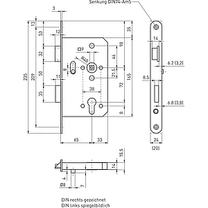 BMH Fluchttürhauptschloss 1022, 1-flg. Funktion B/EN 179, links, DM65, Edelstahl