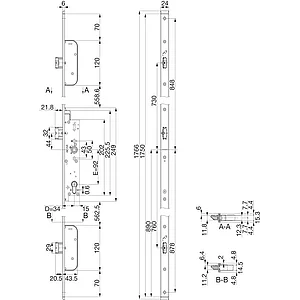 BKS Fluchttür-Mehrfachverriegelung 1917 2-flg.Funk.E,universal,U-Stulp,Edelstahl