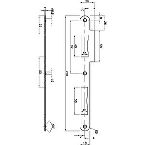 Doppeltürschließblech R9 bombiert mit Sichtschutz, Stahl vernickelt matt