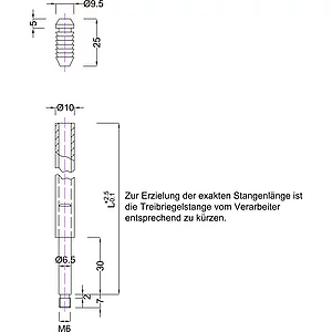 BMH Treibriegelstange 1101, 885 mm, mit Gleitstopfen für oben, Stahl verzinkt