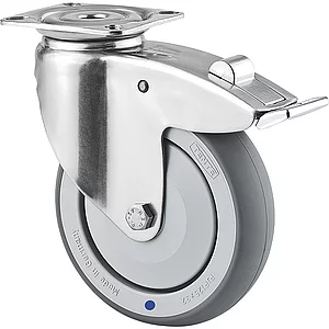 TENTE Lenkrolle TPR/Edelstahl nachlaufender Totalfeststeller 125 mm Platte
