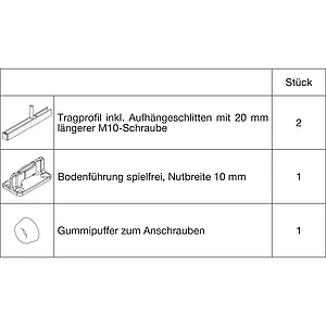 HAWA Junior 100/B Grundbeschlagset Holz ohne Laufwerk Tragschraube 20 mm länger