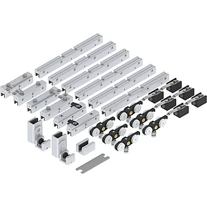 SOLIDO 100 Teleskopbeschlagset Glas 3-flg. ohne Laufschiene Führung silber