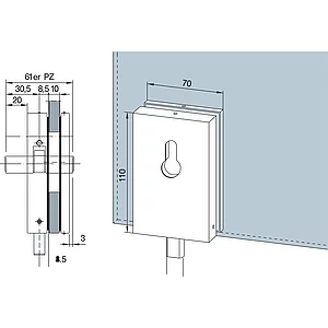 DORMA-Glas Eckschloss SG, PZ-vorgerichtet, 8 - 12 mm, (05.100) silber eloxiert