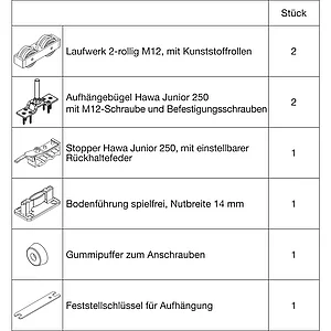 HAWA-Junior 250/A Beschlagset Holz ohne Laufschiene