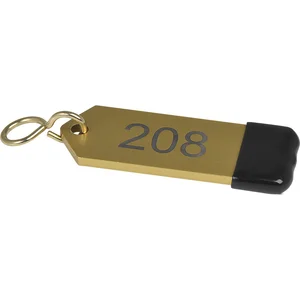 Hotelschlüsselanhänger mit Gummi, Höhe 80 mm, Gravur 1-9999, gold eloxiert
