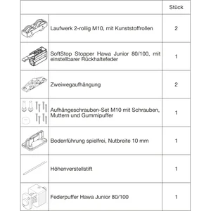 HAWA Junior 100/Z-Pocket Beschlagset Holz 1 Fangstopper Standard/Federpuffer