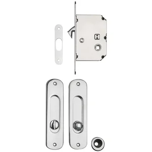 Schiebetürschloss- u. Griffset, DM 50, Nuß 8 mm, Messing verchromt