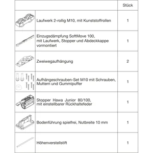 HAWA Junior 100/Z Beschlagset Holz 1 Fangstopper Standard/SoftMove