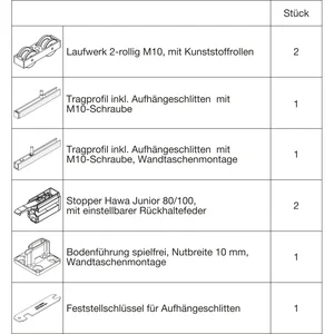 HAWA Junior 100/B-Pocket Beschlagset Holz 2 Fangstopper Standard