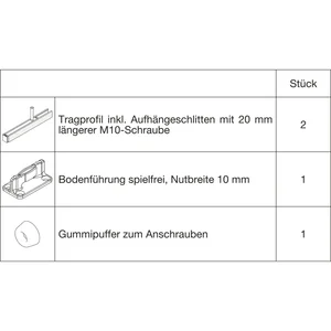 HAWA Junior 100/B Grundbeschlagset Holz ohne Laufwerk Tragschraube 20 mm länger