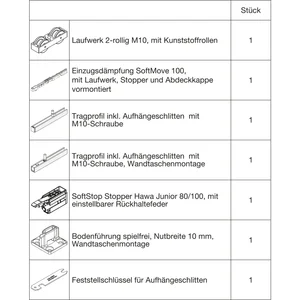 HAWA Junior 100/B-Pocket Beschlagset Holz SoftStop/SoftMove (30253)
