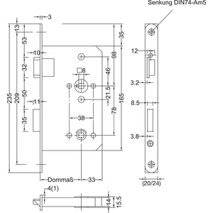 BMH Einstemmschloss Meisterstück WC, links, Dorn 55, Rundstulp 24mm, Edelstahl