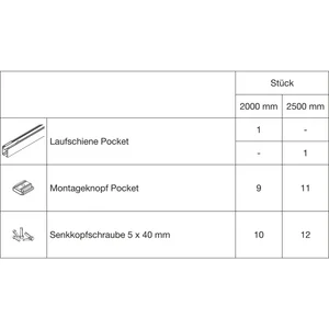 HAWA Porta Pocket Montageset Wandtasche L=2000 mm silber