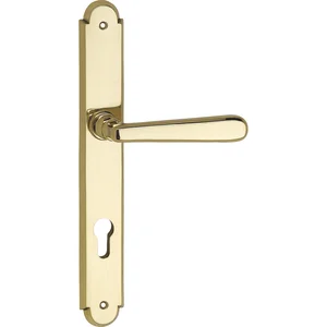 Haustürdrückergt. ALT WIEN - auf Langschild PZ88, Messing poliert