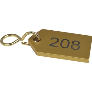 Hotelschlüsselanhänger flach, mit Gravur 1-9999, Aluminium gold eloxiert