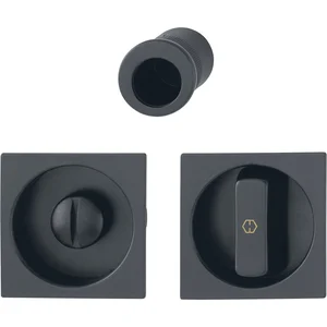 HOPPE Schiebetürmuschel Set 4921 - WC, eckige Rosette, Aluminium schwarz matt