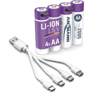 ANSMANN Batterie Akku mit Ladekabel LR6 AA 1,5 Volt 4 Stück