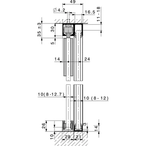 HAWA-Junior 40/GP Laufschienenset Festverglasung L=2000 mm Alu silber eloxiert
