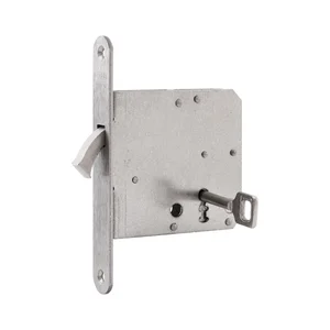 Schiebetürschloss m. vernickeltem Bogenriegel, BB, DM 65, Stulp rund, Edelstahl