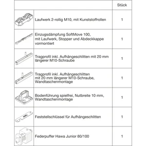 HAWA Junior 100/B-Pocket Beschlagset Holz SoftMove Federpuffer +20 mm (30265)