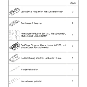 HAWA Junior 100/Z Beschlagset Holz SoftStop Laufschiene L=2200 mm silber