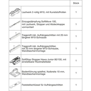 HAWA Junior 100/B-Pocket Beschlagset Holz SoftStop/SoftMove +20 mm (30264)