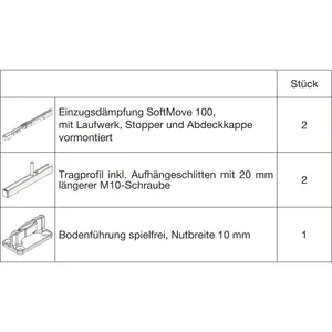 HAWA Junior 100/B Beschlagset Holz SoftMove Tragschraube 20 mm länger (30233)