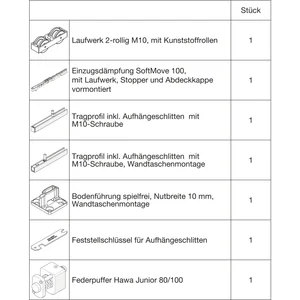 HAWA Junior 100/B-Pocket Beschlagset Holz SoftMove/Federpuffer (30254)
