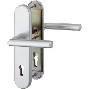 Sicherheits-Drückergarnitur AMSTERDAM, PZ88, RC2, silber eloxiert