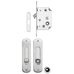 Schiebetürschloss- u. Griffset, DM 50, Nuß 8 mm, Messing verchromt matt