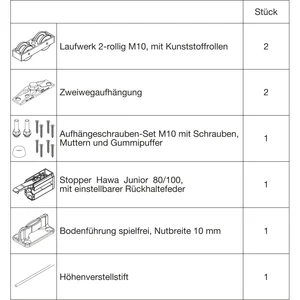 HAWA Junior 100/Z Beschlagset Holz 1 Fangstopper Standard