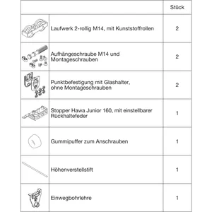 HAWA Junior 160/GP Beschlagset Glas ESG/VSG 8-12 mm ohne Laufschiene