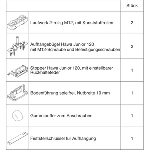 HAWA Junior 120/A Beschlagset Holz ohne Laufschiene