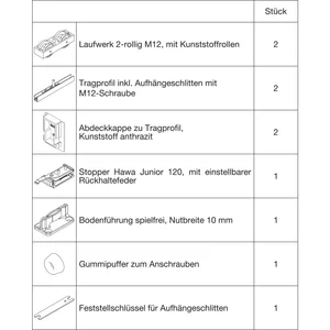 HAWA Junior 120/B Beschlagset Holz ohne Laufschiene