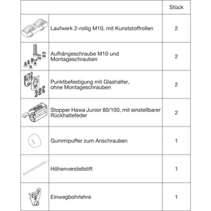 HAWA Junior 80/GP Beschlagset Glas ESG/VSG 8-12 mm ohne Laufschiene