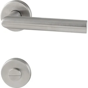 GRUNDMANN Drückergarnitur L-Form auf Rosette, WC, Edelstahl matt